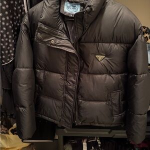 “prada” black puffer coat